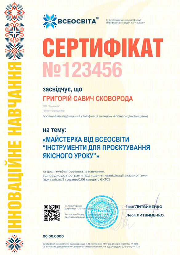 Сертифікат. Сторона №1