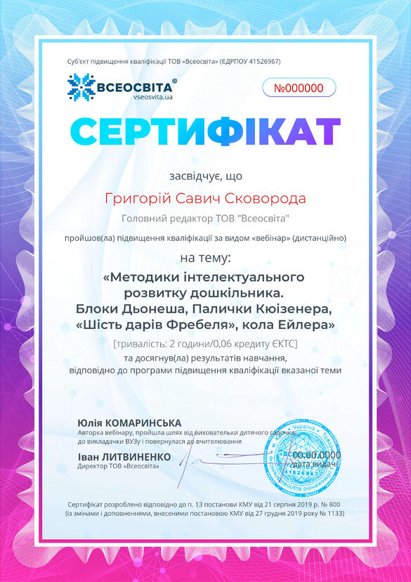 Сертифікат. Сторона №1