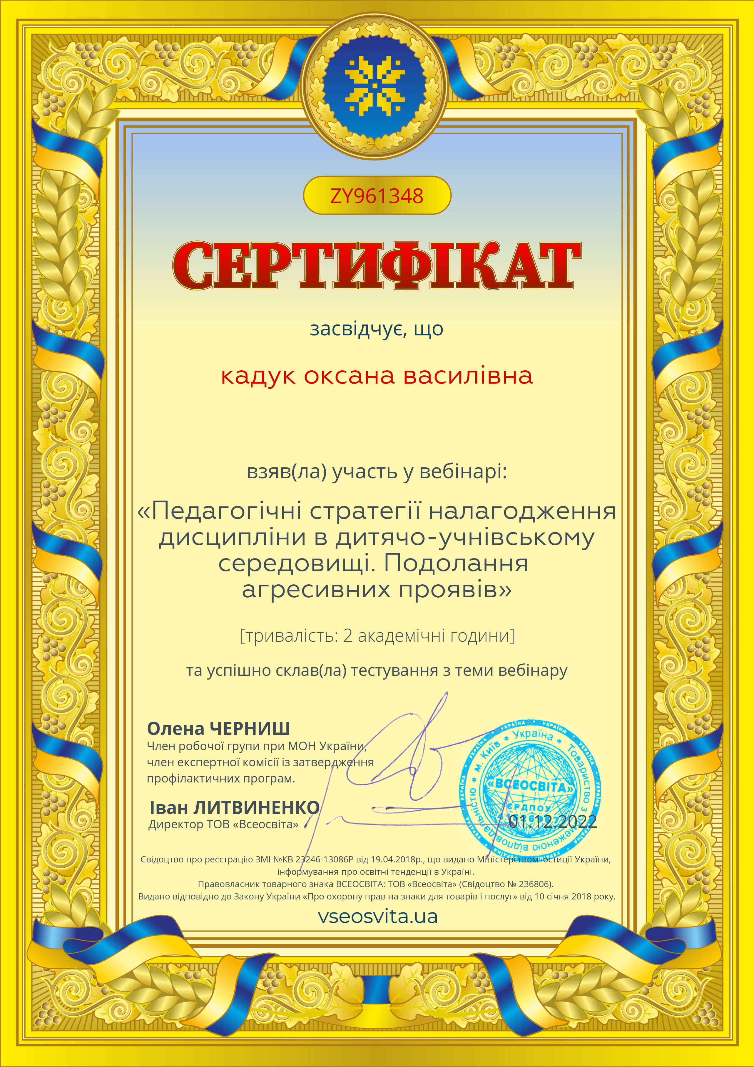 Перевірка офіційних документів ТОВ «Всеосвіта»