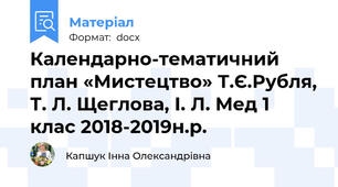 Календарно-тематичний план «Мистецтво» Т.Є.Рубля, Т. Л. Щеглова, І. Л. Мед 1 клас 2018-2019н.р.