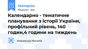 Календарно - тематичне планування з історії України, профільний рівень, 140 годин,4 години на тиждень
