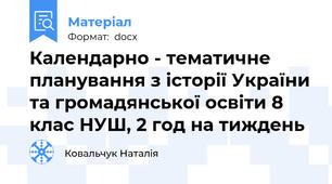 Календарно - тематичне планування з історії України та громадянської освіти 8 клас НУШ, 2 год на тиждень