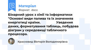 Бінарний урок з хімії та інформатики "Основні види палива та їх значенняв енергетиці країни.                  Уведення    даних, форматування таблиць, побудова діаграм у середовищі табличного процесора.