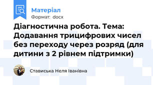 Діагностична робота. Тема: Додавання трицифрових чисел без переходу через розряд (для дитини з 2 рівнем підтримки)