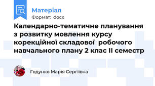 Календарно-тематичне планування з розвитку мовлення курсу корекційної складової  робочого навчального плану 2 клас ІІ семестр