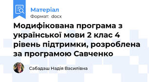 Модифікована програма з української мови 2 клас 4 рівень підтримки, розроблена за програмою Савченко
