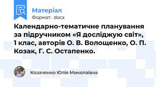 Календарно-тематичне планування за підручником «Я досліджую світ»,  1 клас, авторів О. В. Волощенко, О. П. Козак, Г. С. Остапенко.