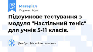 Підсумкове тестування з модуля "Настільний теніс" для учнів 5-11 класів.