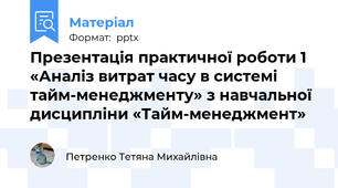 Презентація практичної роботи 1 «Аналіз витрат часу в системі тайм-менеджменту» з навчальної дисципліни «Тайм-менеджмент»