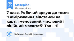7 клас. Робочий аркуш до теми: "Вимірювання відстаней на карті: іменований, числовий і лінійний масштаб" Так - Ні