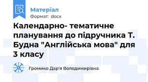 Календарно- тематичне планування до підручника Т. Будна "Англійська мова" для 3 класу