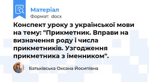 Конспект уроку з української мови на тему: "Прикметник. Вправи на визначення роду і числа прикметників. Узгодження прикметника з іменником".