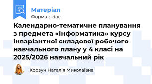 Календарно-тематичне планування з предмета «Інформатика» курсу інваріантної складової робочого навчального плану у 4 класі на 2025/2026 навчальний рік