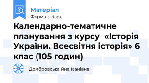 Календарно-тематичне планування з курсу  «Історія України. Всесвітня історія» 6 клас (105 годин)