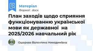 План заходів щодо сприяння функціонуванню української мови як державної  на 2025/2026 навчальний рік