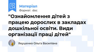 "Ознайомлення дітей з працею дорослих в закладах дошкільної освіти. Види організації праці дітей"