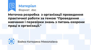 Меточна розробка  з організації проведення практичної работи за темою "Проведення навчання і перевірки знань з питань охорони праці в організації."