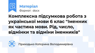 Комплексна підсумкова робота з української мови 6 клас "Іменник як частина мови. Рід, число, відмінки та відміни іменників"
