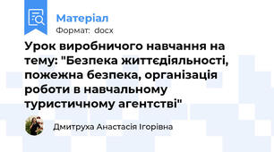 Урок виробничого навчання на тему: "Безпека життєдіяльності, пожежна безпека, організація роботи в навчальному туристичному агентстві"