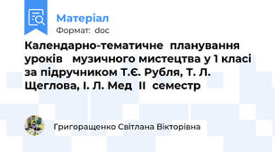 Календарно-тематичне  планування уроків   музичного мистецтва у 1 класі за підручником Т.Є. Рубля, Т. Л. Щеглова, І. Л. Мед  ІІ  семестр