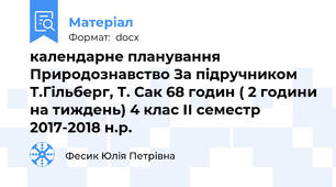 календарне планування        Природознавство За підручником Т.Гільберг, Т. Сак 68 годин ( 2 години на тиждень) 4 клас ІІ семестр 2017-2018 н.р.