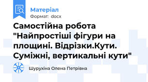 Самостійна робота "Найпростіші фігури на площині. Відрізки.Кути. Суміжні, вертикальні кути"