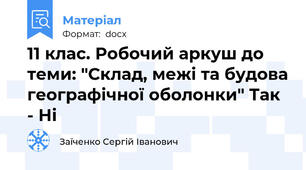 11 клас. Робочий аркуш до теми: "Склад, межі та будова географічної оболонки" Так - Ні