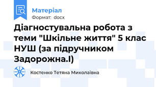 Діагностувальна робота з теми "Шкільне життя" 5 клас НУШ (за підручником Задорожна.І)