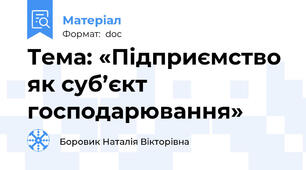 Тема: «Підприємство як суб’єкт господарювання»