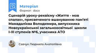 Сценарій уроку-реквієму «Життя - мов спалах», присвяченого вшануванню пам’яті Мамадалієва Володимира, випускника Новоукраїнської загальноосвітньої  школи І-ІІІ ступенів №6, учасника АТО