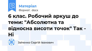 6 клас. Робочий аркуш до теми: "Абсолютна та відносна висоти точок" Так - Ні