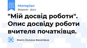 "Мій досвід роботи". Опис досвіду роботи вчителя початківця.