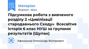 Підсумкова робота з вивченого розділу 2 «Цивілізації стародавнього Сходу»  Всесвітня історія 6 клас НУШ за групами результатів (Щупак)