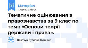 Тематичне оцінювання з правознавства за 9 клас по темі: «Основи теорії держави і права».
