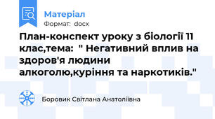 План-конспект уроку з біології 11 клас,тема:  " Негативний вплив на здоров'я людини алкоголю,куріння та наркотиків."