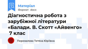 Діагностична робота з зарубіжної літератури  «Балади. В. Скотт «Айвенго»  7 клас