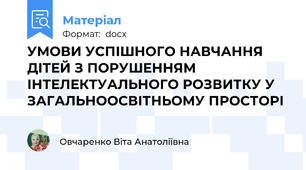 УМОВИ УСПІШНОГО НАВЧАННЯ ДІТЕЙ З ПОРУШЕННЯМ         ІНТЕЛЕКТУАЛЬНОГО РОЗВИТКУ У ЗАГАЛЬНООСВІТНЬОМУ ПРОСТОРІ