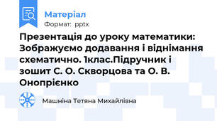Презентація до уроку математики: Зображуємо додавання і віднімання схематично. 1клас.Підручник і зошит С. О. Скворцова та О. В. Онопрієнко