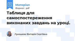 Таблиця для  самоспостереження виконаних завдань на уроці.