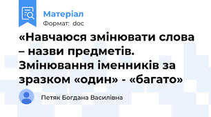 «Навчаюся змінювати слова – назви предметів. Змінювання іменників за зразком «один» - «багато»