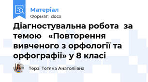 Діагностувальна робота  за темою   «Повторення вивченого з орфології та орфографії» у 8 класі