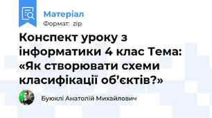 Конспект уроку з інформатики 4 клас Тема: «Як створювати схеми класифікації об’єктів?»