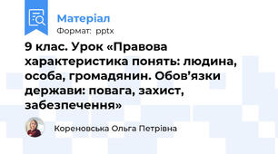 9 клас. Урок «Правова характеристика понять: людина, особа, громадянин. Обов’язки держави: повага, захист, забезпечення»