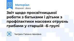 Звіт щодо просвітницької роботи з батьками і дітьми з профілактики масових отруєнь грибами у старшій -Б групі