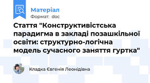 Стаття "Конструктивістська парадигма в закладі позашкільної освіти: структурно-логічна модель сучасного заняття гуртка"