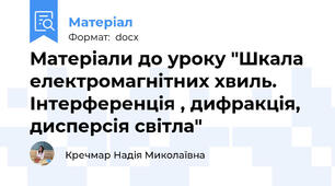 Матеріали до уроку "Шкала електромагнітних хвиль. Інтерференція , дифракція, дисперсія світла"
