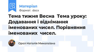Тема тижня Весна  Тема уроку: Додавання і віднімання іменованих чисел. Порівняння іменованих  чисел.
