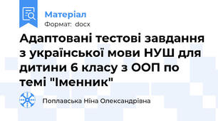 Адаптовані тестові завдання з української мови НУШ для дитини 6 класу з ООП по темі "Іменник"