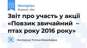 Звіт про участь у акції «Повзик звичайний  – птах року 2016 року»