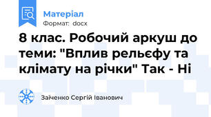 8 клас. Робочий аркуш до теми: "Вплив рельєфу та клімату на річки" Так - Ні